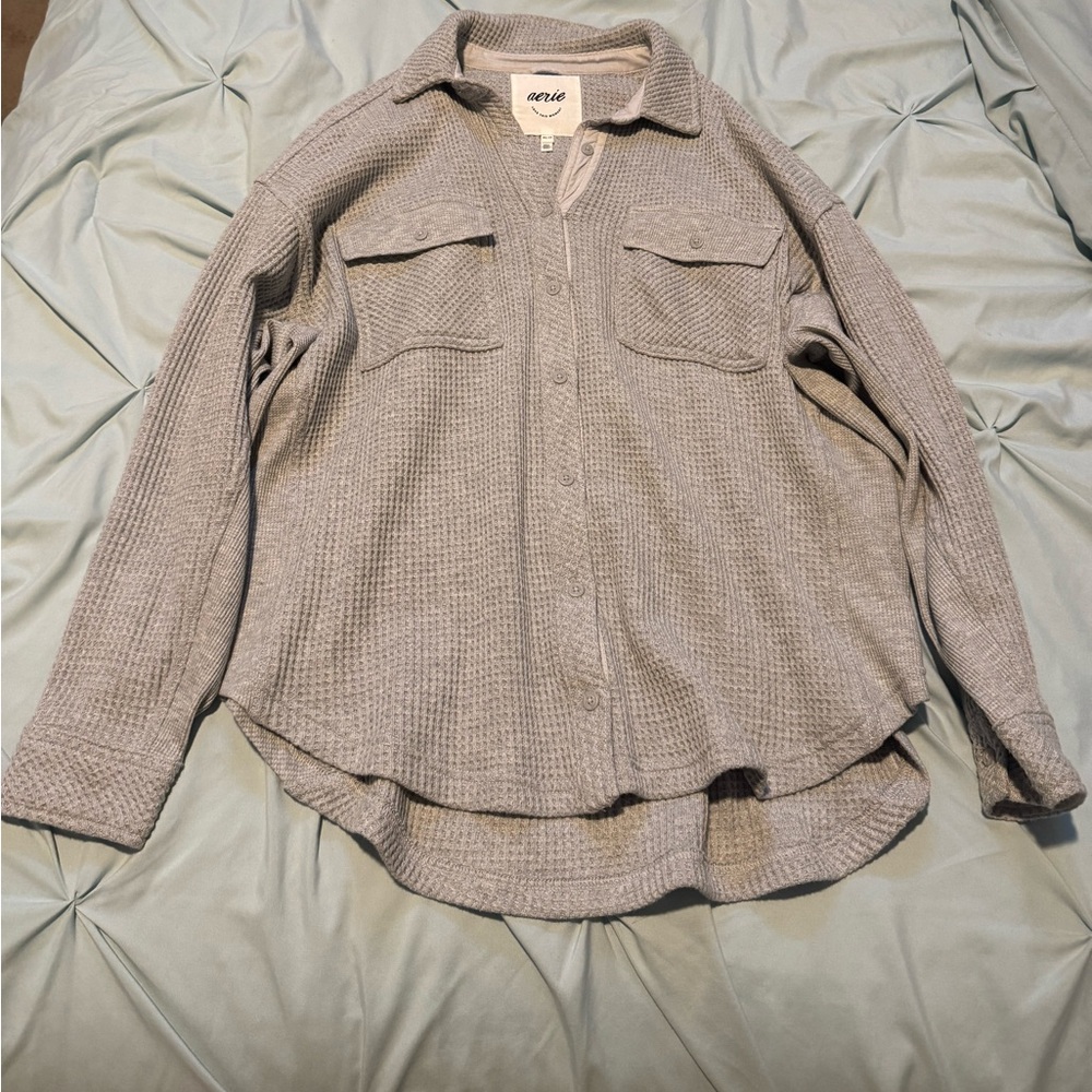 Aerie Light Gray Waffle Knit Top